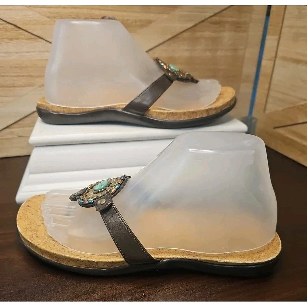 Orthotic Style Beaded Medallion Thong Sandals Wmn 7.5 Boho Gypsy Chic #600